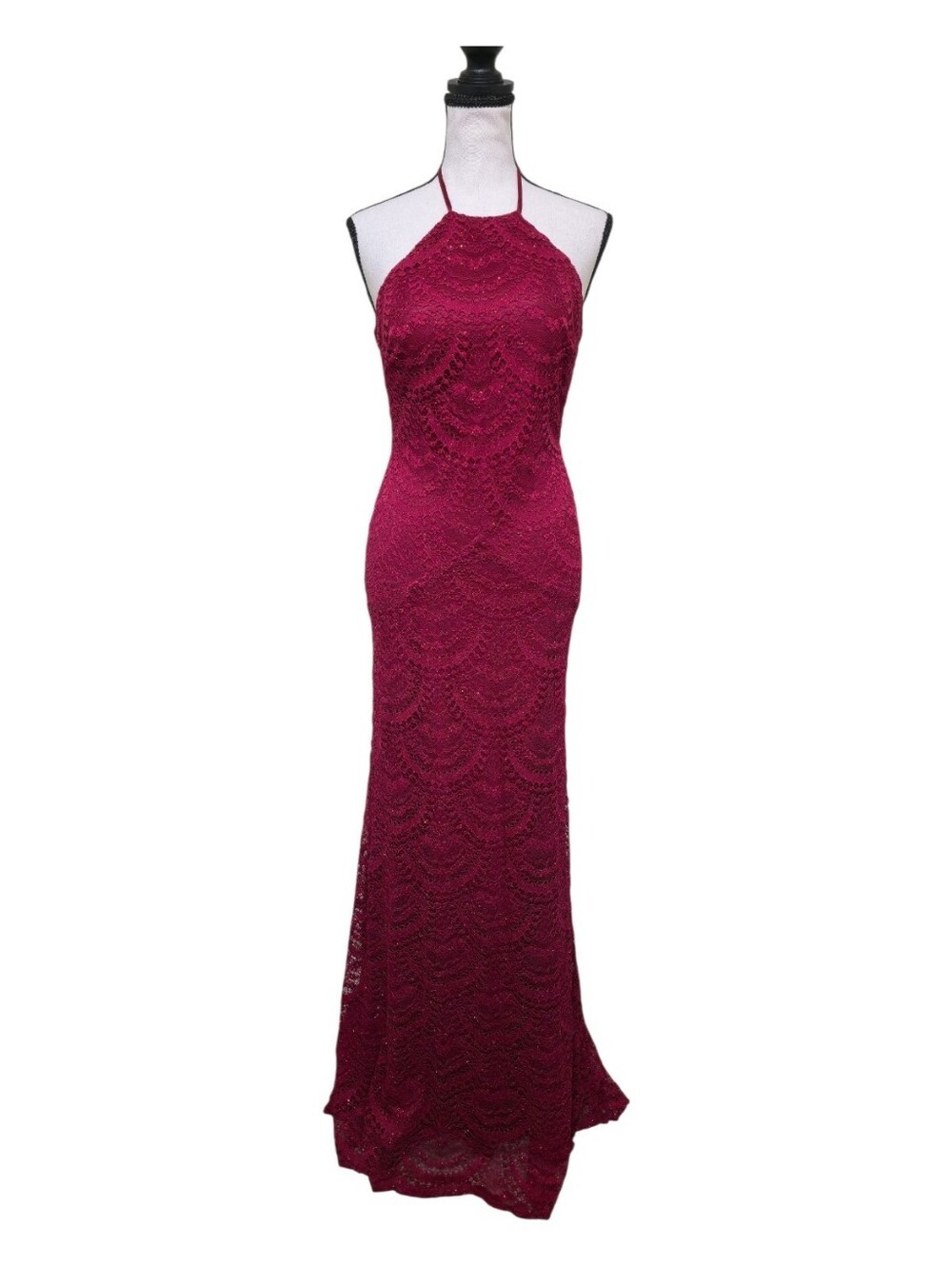 Trixii Burgundy Red Floral Lace Mermaid Formal Maxi Dress Gown Prom Hoco Jr 5